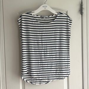 Green Envelope Black and White Striped Short Sleeve Tee